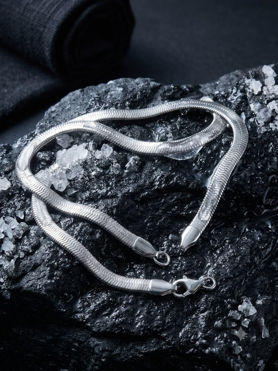 Silver Herringbone Snake Chain Necklace – Premium Stainless Steel